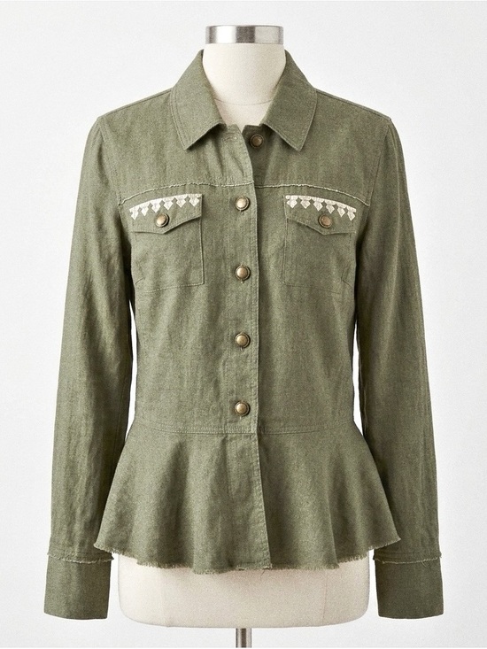 INC International Concepts Jackets & Blazers - International Concepts 100% Linen Embroidered Olive Green Utility Jacket Sz M